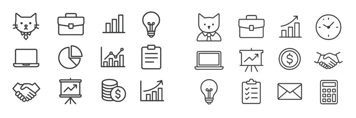 Leinwandbilder - Business and finance themed icons including cat, charts, and office elements arranged in a grid layout for digital use