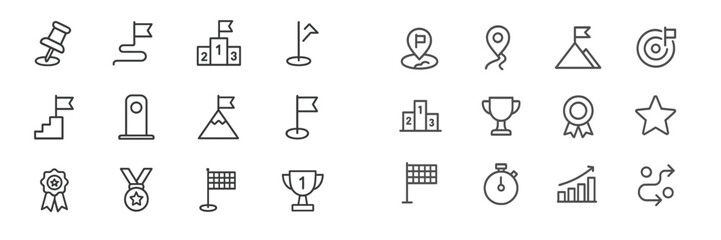 Poster - Icons representing competition, achievement, and goal setting in a simplified design for various applications in education and sports