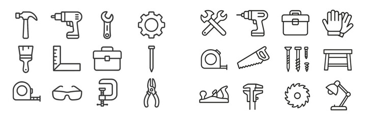 Poster - Collection of essential tools and equipment for home repair and maintenance activities in a clean, organized layout