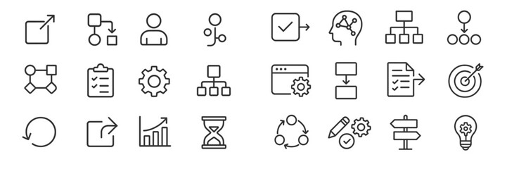 Fototapete - Icons representing various concepts of communication, organization, and technology in a minimalist style