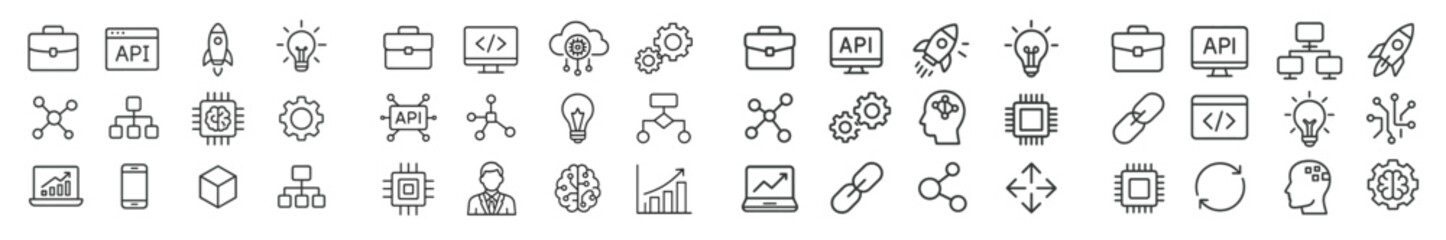 Aufkleber - Collection of icons representing technology concepts including APIs, data processing, and innovation in a digital environment
