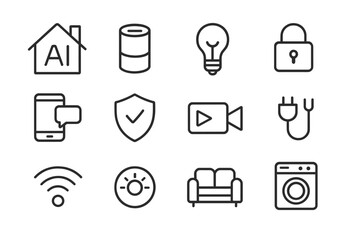 Aufkleber - Collection of simple icons representing smart home technology and related features for modern living