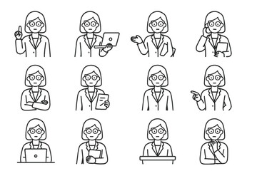 Aufkleber - Dynamic representation of a woman in various professional settings engaged in different work activities