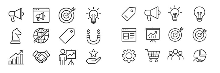 Poster - Illustration of various business and marketing icons showcasing strategies and analytics to enhance growth and success