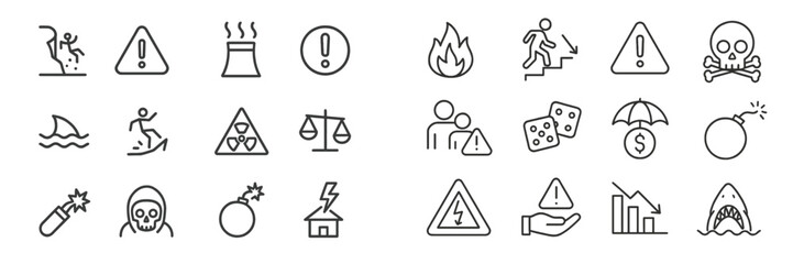 Aufkleber - Safety symbols and warning icons illustrating various hazards and emergency situations in a simple graphic design format