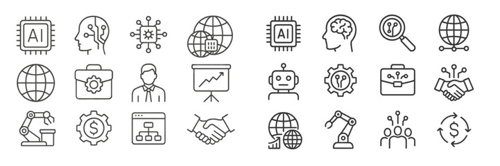 Aufkleber - Icons representing artificial intelligence concepts, global connectivity, and business innovation in industry and technology