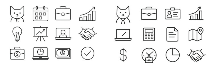 Poster - Icons representing business concepts, teamwork, and professional development in a minimalist style