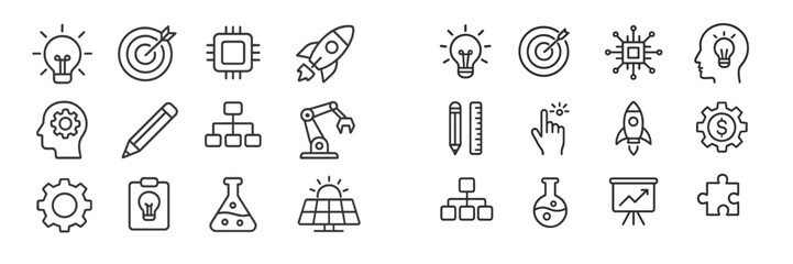 Poster - Creative icons representing technology, innovation, and science in a minimalist style