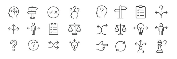 Poster - Symbols representing decision-making and problem-solving processes in a minimalist style for visual communication and design