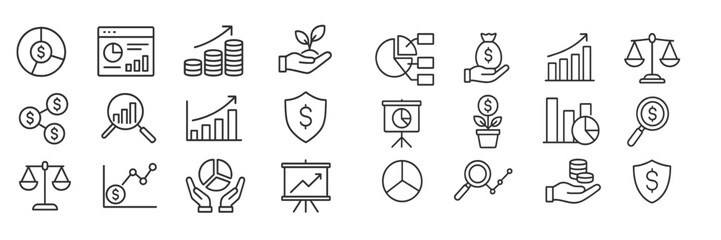 Aufkleber - Business finance and growth icons representing economic progress, investment, and financial planning in a modern design layout