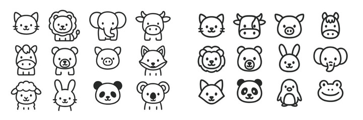 Aufkleber - Cute animal illustrations featuring a variety of farm and wild creatures in simple line art style