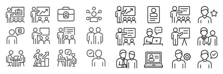 Poster - Collection of business and teamwork icons representing various workplace activities and interactions