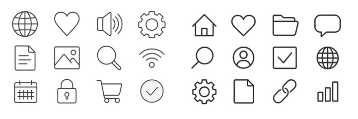 Fototapete - Collection of line icons representing various concepts and activities related to technology, communication, and daily tasks