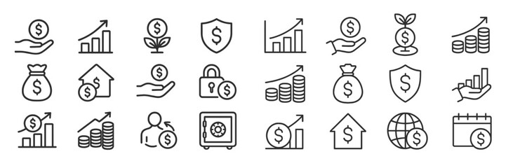 Aufkleber - Finance icons collection illustrating growth, security, and investment concepts suitable for various financial applications