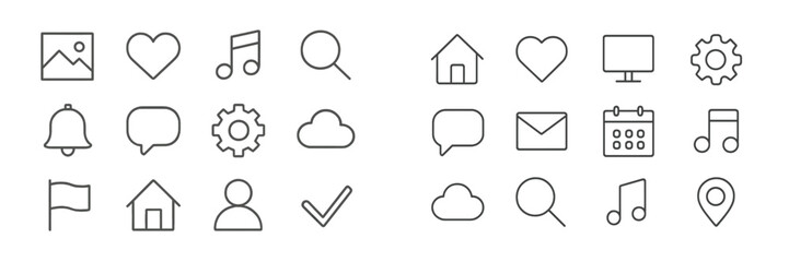 Aufkleber - Set of minimalist line icons depicting common digital symbols for communication and navigation purposes