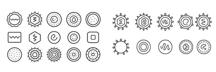 Aufkleber - Unique collection of abstract geometric shapes and icons arranged in a grid pattern for design and illustration purposes