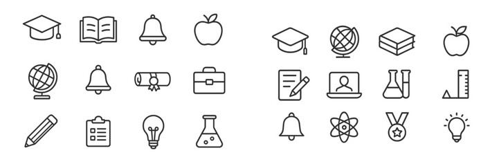 Poster - Educational icons representing various academic subjects and achievements in a minimalist design