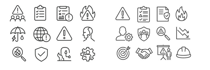 Poster - Icons representing safety, emergency protocols, and risk management in a corporate environment during daytime
