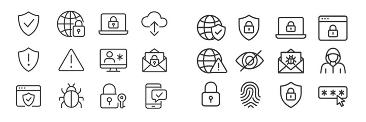 Poster - Collection of cybersecurity icons representing various protection measures and online safety practices in a digital format