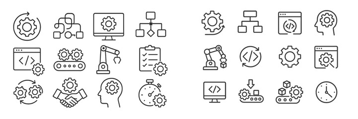 Poster - Visual representation of automation concepts including gears, workflows, and technology in a minimalist style