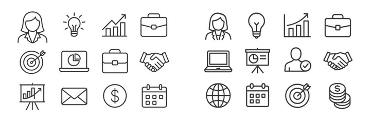 Fototapete - Business and finance icons collection featuring growth, teamwork, and productivity symbols for professional use