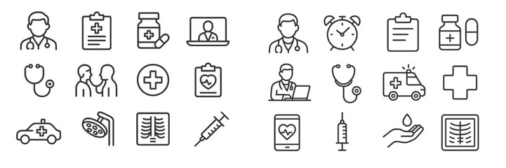 Aufkleber - Medical icons depicting healthcare services, emergency response, and patient care in a modern digital setting