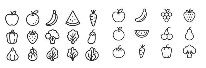 Poster - various fruit and vegetable icons arranged in a neat grid layout on a light background, showcasing s