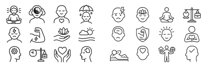 Poster - Exploring mindfulness and wellness icons representing various emotions and self-care practices