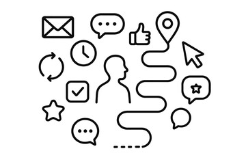 Aufkleber - infographic illustrating communication and navigation concepts with various symbols and icons