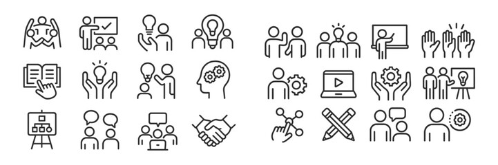 Aufkleber - Business and teamwork icons representing collaboration, innovation, and learning in a modern workplace environment