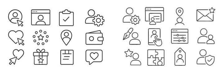 Aufkleber - Collection of minimalistic icons representing various digital and social media interactions for user engagement