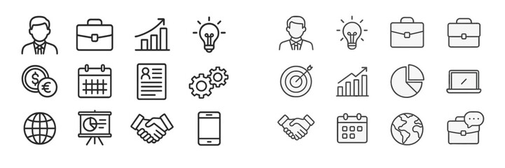 Aufkleber - Business icons representing various aspects of entrepreneurship and teamwork in a minimalist design style