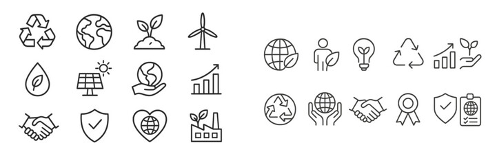 Poster - Symbols representing environmental sustainability and renewable energy technologies in a clean design