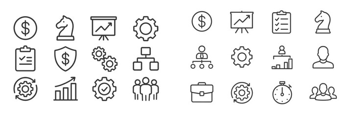 Aufkleber - Business and finance icons representing strategy, analytics, and teamwork in a minimalist style