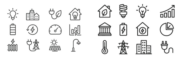 Poster - Energy-saving icons and symbols illustrating sustainable practices and technology for buildings and homes