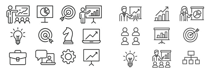 Aufkleber - Business strategy icons representing growth, teamwork, and analysis in a modern corporate environment