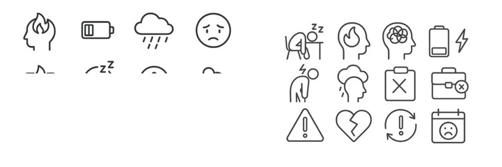 Poster - Collection of minimalist outline icons representing various emotions and states of well-being on a white background