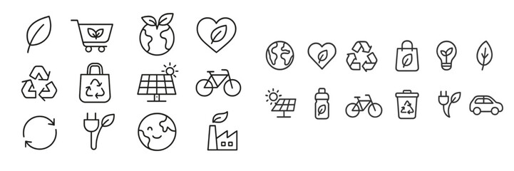 Poster - Illustrations showcasing eco-friendly symbols and sustainable concepts in a minimalist style for environmental awareness
