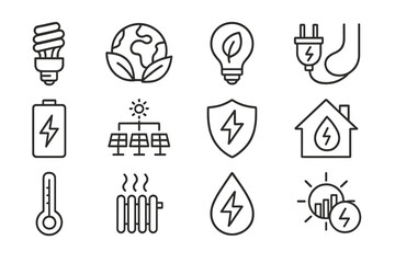 Aufkleber - Energy conservation symbols representing sustainability and renewable energy options for a greener future