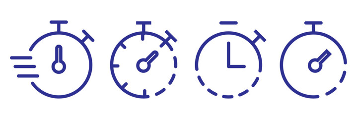 Poster - Timer icon set. Alarm clock symbol. Watch countdown vector illustration. Stopwatch sign. Hours, minutes and seconds concept. Simple express pictogram outline collection