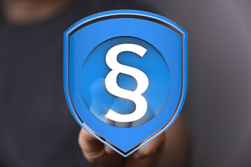 Poster - Shield icon represents online legal security, data privacy, and intellectual property protection.