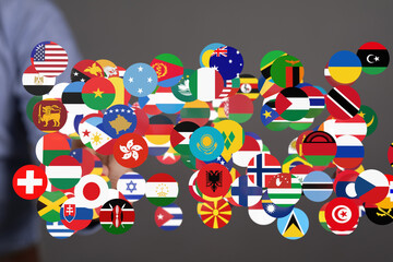 Aufkleber - Image of diverse flags representing global unity, international business, or world connections.