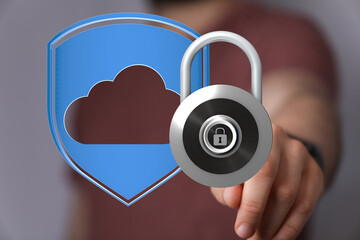 Poster - Image depicts secure cloud storage, data protection, and online security.  Perfect for cybersecurity concepts.