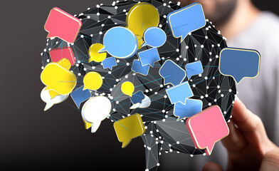 Poster - Abstract image of interconnected speech bubbles, symbolizing global communication and networking.
