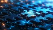 Digital Puzzle, Technology Concept Glowing Jigsaw Pieces on Blue Futuristic Background