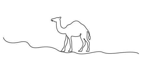 Poster - Camel continuous one line art drawing. Single line art animal icon. Doodle vector illustration