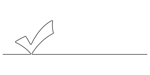 Poster - continuous one line vector drawing of check mark. tick one line icon. single line drawing white back