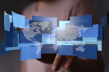 Poster - Abstract digital world map concept.  Global network, data, technology.