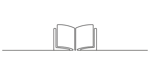 Poster - Continuous single line drawing of open book or diary, line art vector illustration
