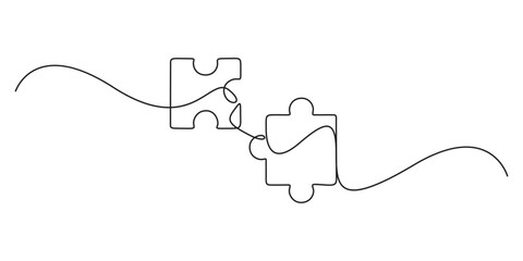 Poster - Continuous line drawing of puzzle game jigsaw design vector, Puzzle design continuous single line art drawing of vector illustration, Doodle vector illustration